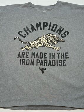 Under Armour Project Rock Iron Heavyweight T-Shirt Grey Women's Size Large L